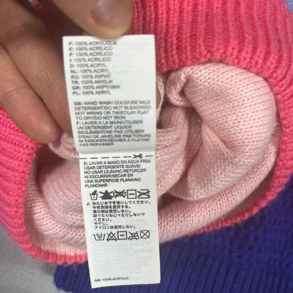 North Face Beanie Kids Medium Blue Pink Colorblock - Picture 3 of 7